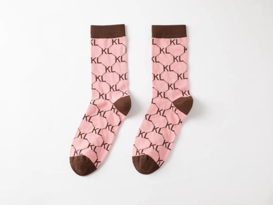 Kiss Lane Signature Monogram Crew Socks – Pink Cocoa