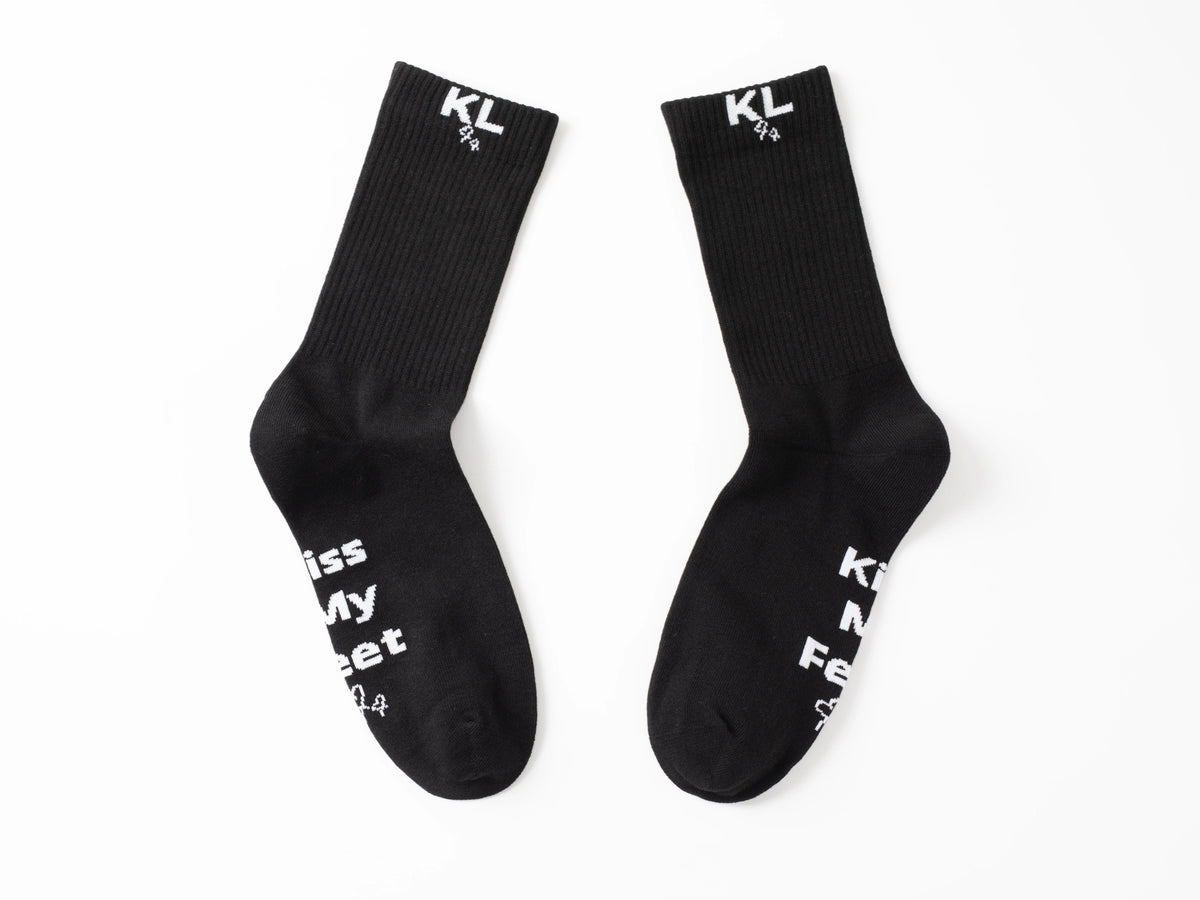 Kiss Lane “Kiss My Feet” Crew Socks – Black
