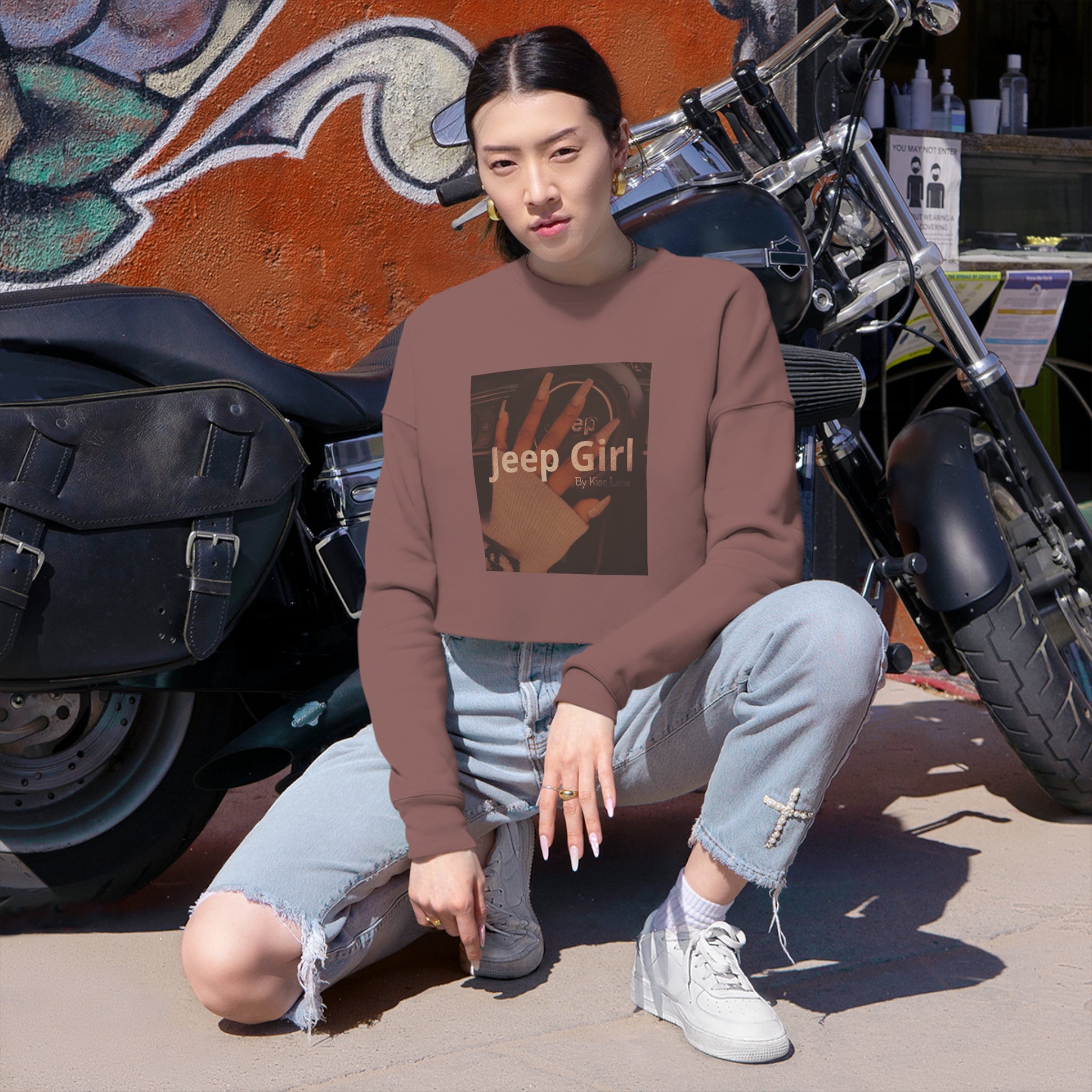 Jeep Girl Hand by Kiss Lane Women's Cropped Sweatshirt
