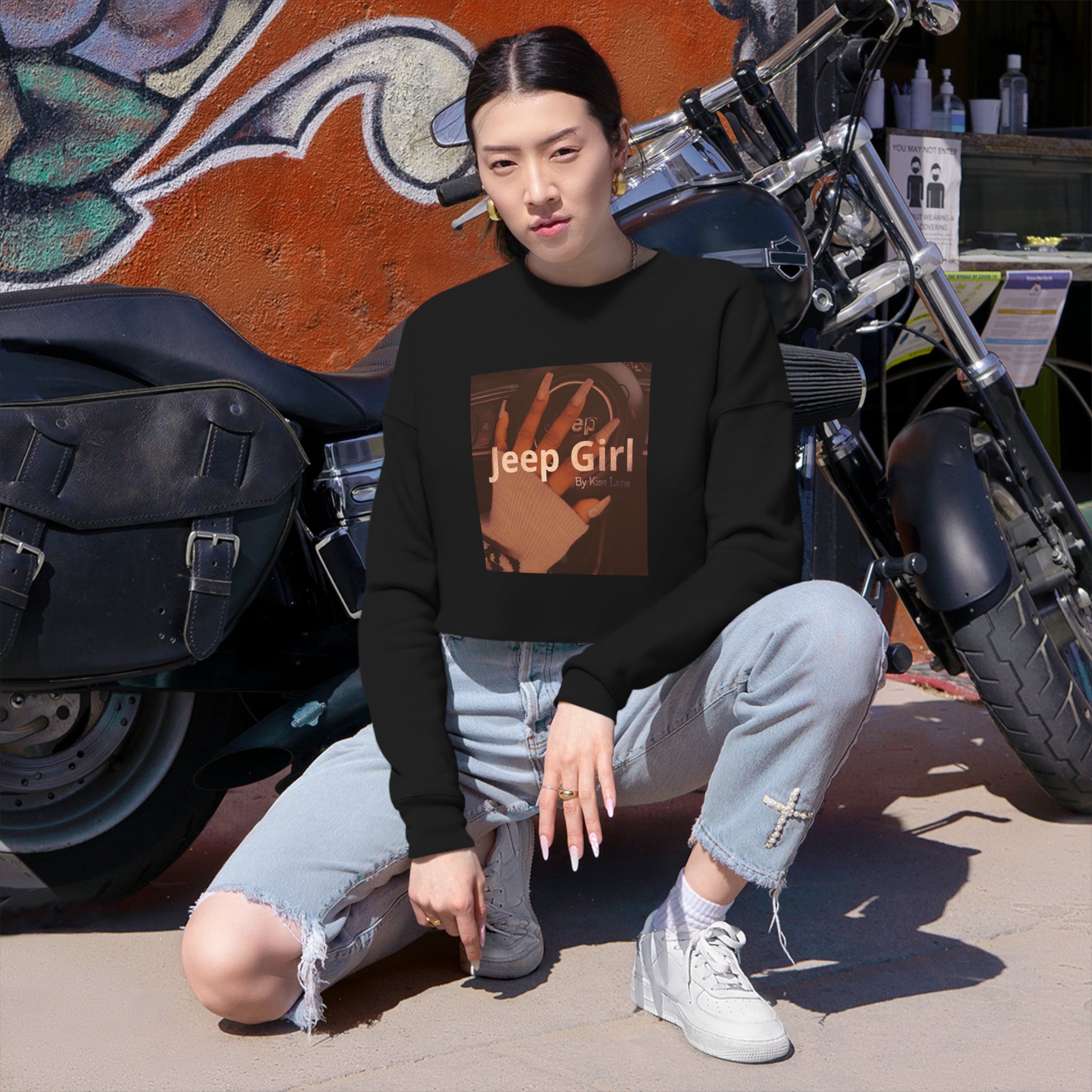 Jeep Girl Hand by Kiss Lane Women's Cropped Sweatshirt