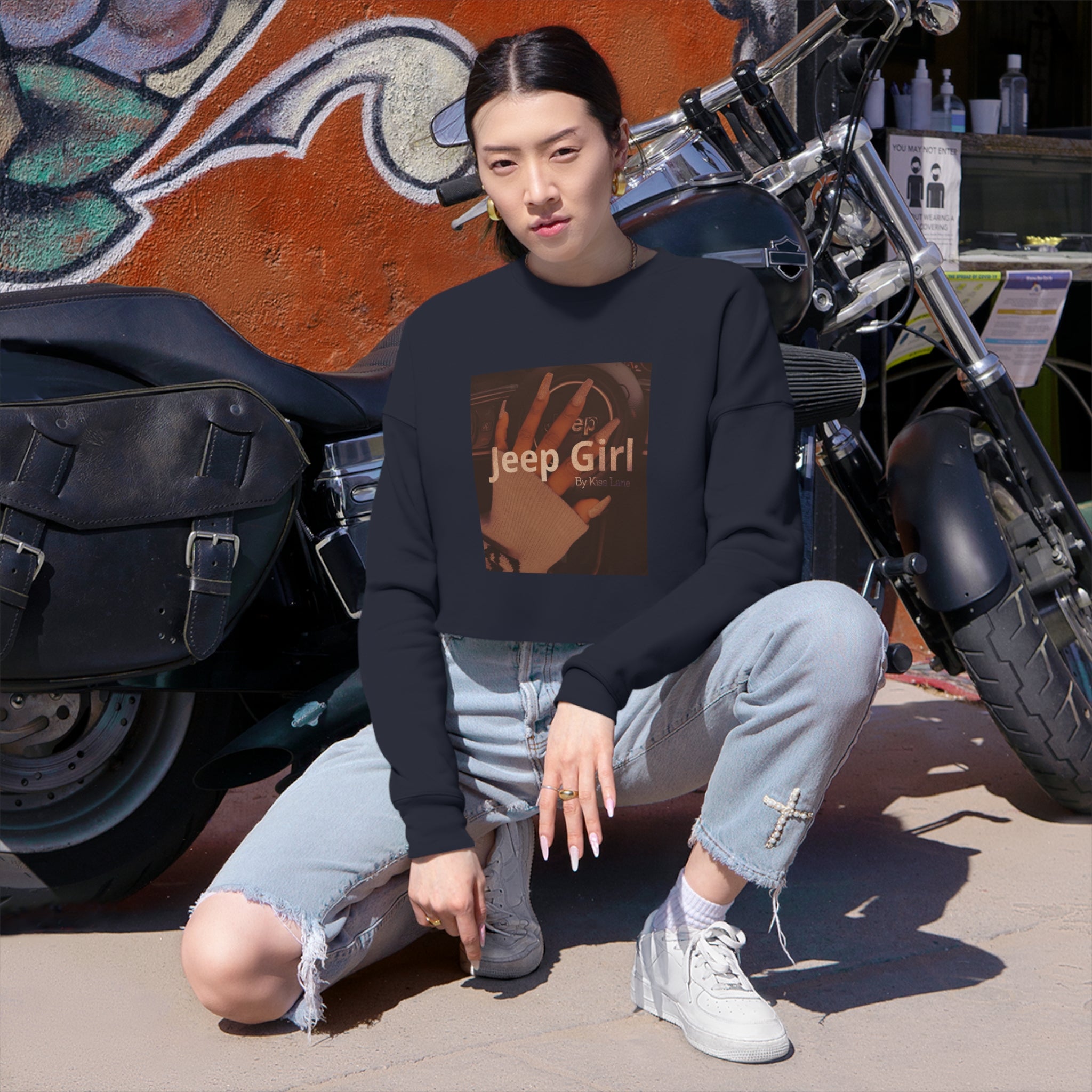 Jeep Girl Hand by Kiss Lane Women's Cropped Sweatshirt