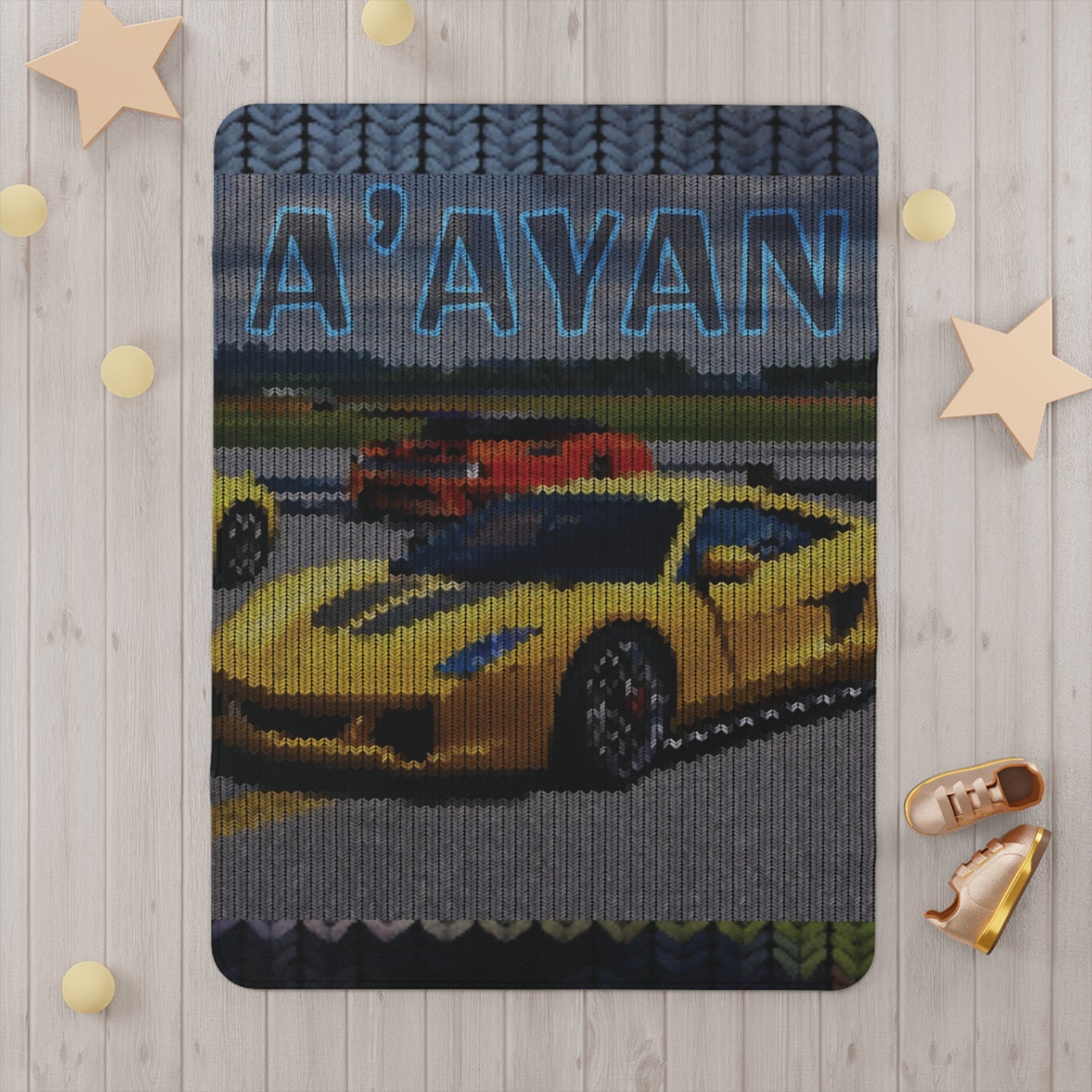 Yellow Sports Car Personalized Toddler Blanket