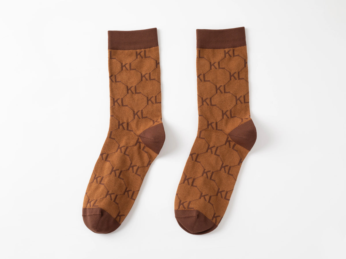 Kiss Lane Signature Monogram Crew Socks – Caramel Cocoa