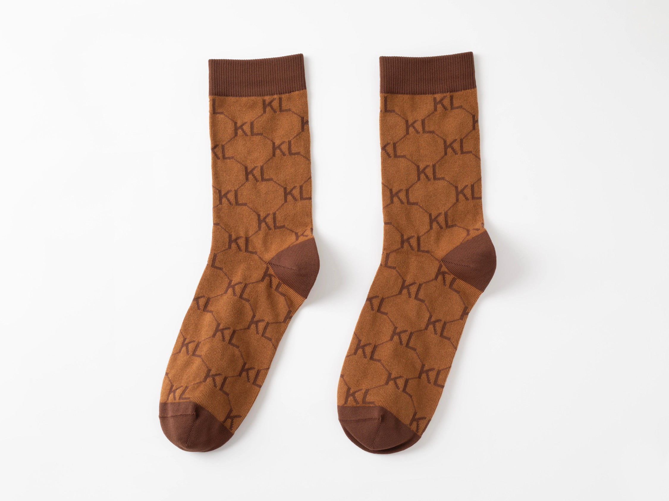Kiss Lane Signature Monogram Crew Socks – Caramel Cocoa