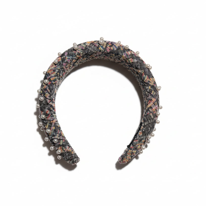 Pearl Tweed Headband | Elegant Pearl Hair Accessory