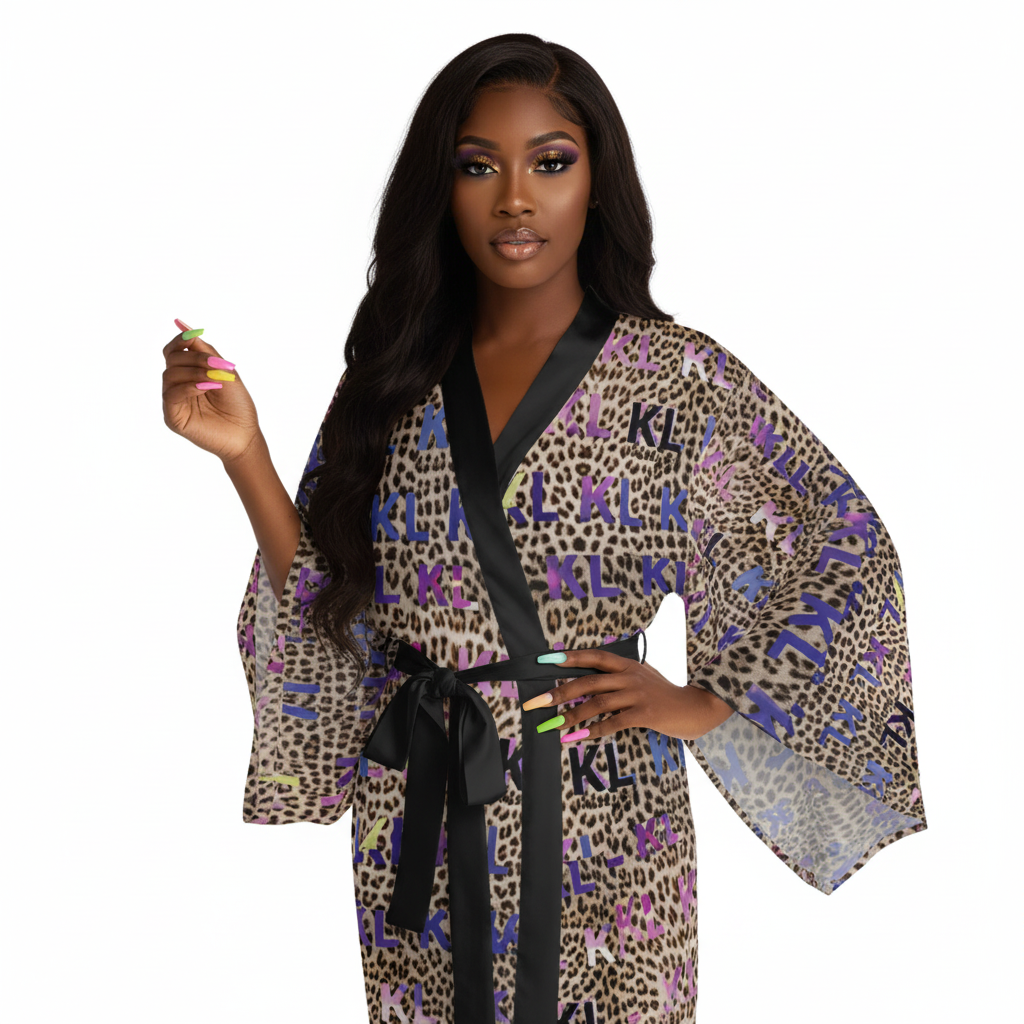Kiss Lane Leopard - Long Sleeve Kimono Robe